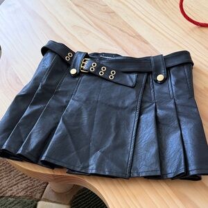 Black Pleated Leather Skirt